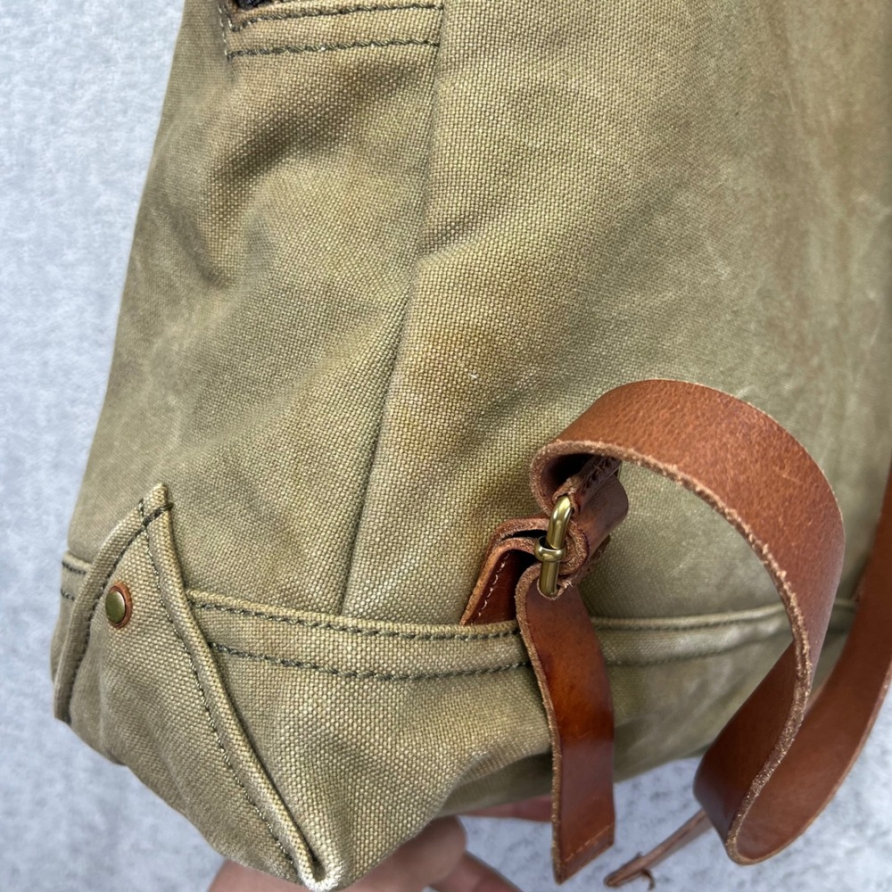 Madewell Charleston Backpack Khaki Green Canvas Leather Trim Rucksack Bag - Picture 12 of 16